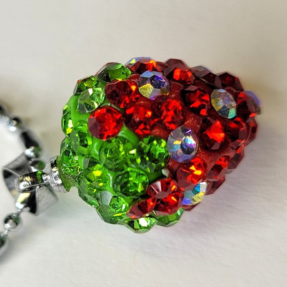 Kids, Teens Red Strawberry Pendant with Swaroski elements on a 18k Silver Chain - Picture 3 of 13